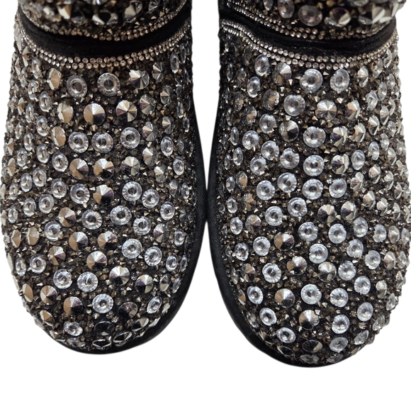 ROUGE Faux Fur Lined Studded Rhinestone Platform Ankle Boots Size 8 Black Silver - Picture 5 of 16